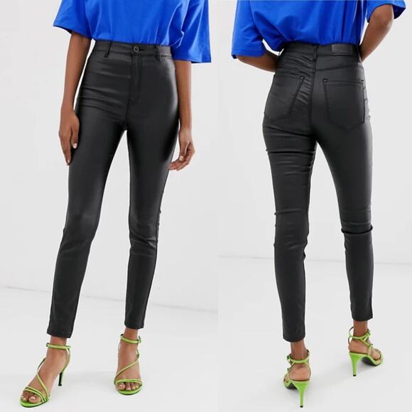 Stradivarius High Waist Coated Skinny Ankle Cropped Jeans Black size 10 - Picture 13 of 13